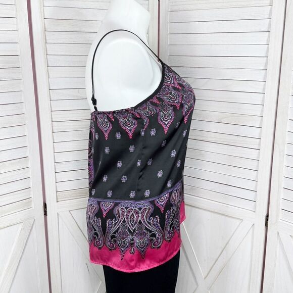 Express Damask Paisley Satin Camisole Tank Top Black Pink Multi Large Y2K Boho - Picture 3 of 13